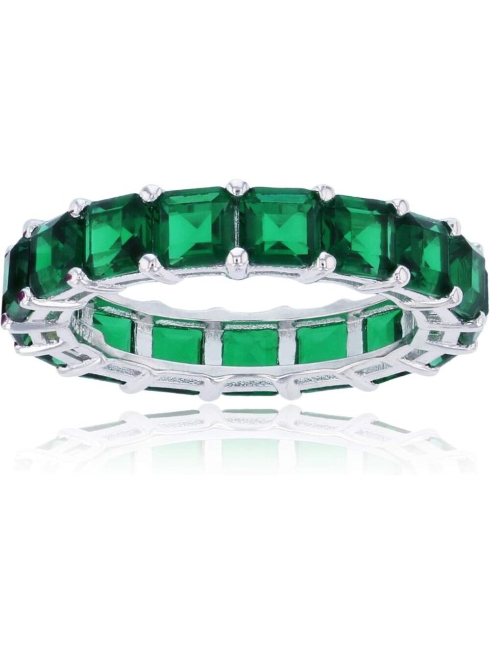 Sterling Silver Multi-Color Asscher Cut Cubic Zirconia Eternity Band Ring for